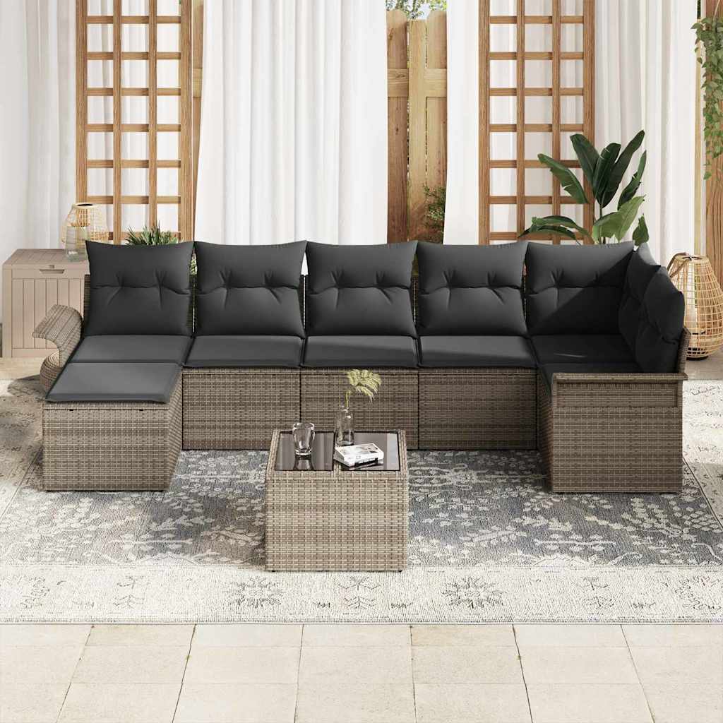 Garden Sofa Set with Cushion 8 pcs Grey Poly rattan