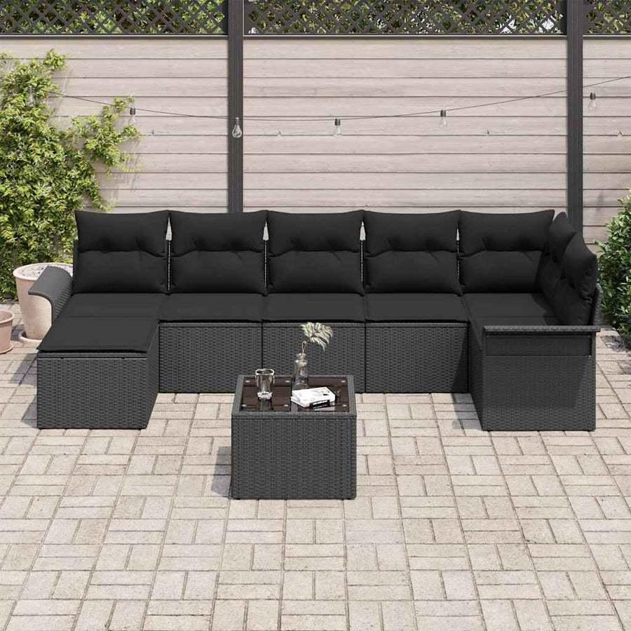 Garden Sofa Set 8 pcs Black Poly Rattan