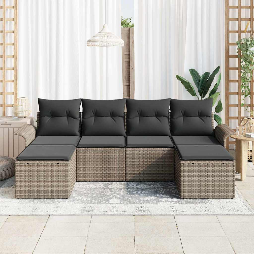 Garden Sofa Set with Storage 6 pcs Grey Poly Rattan
