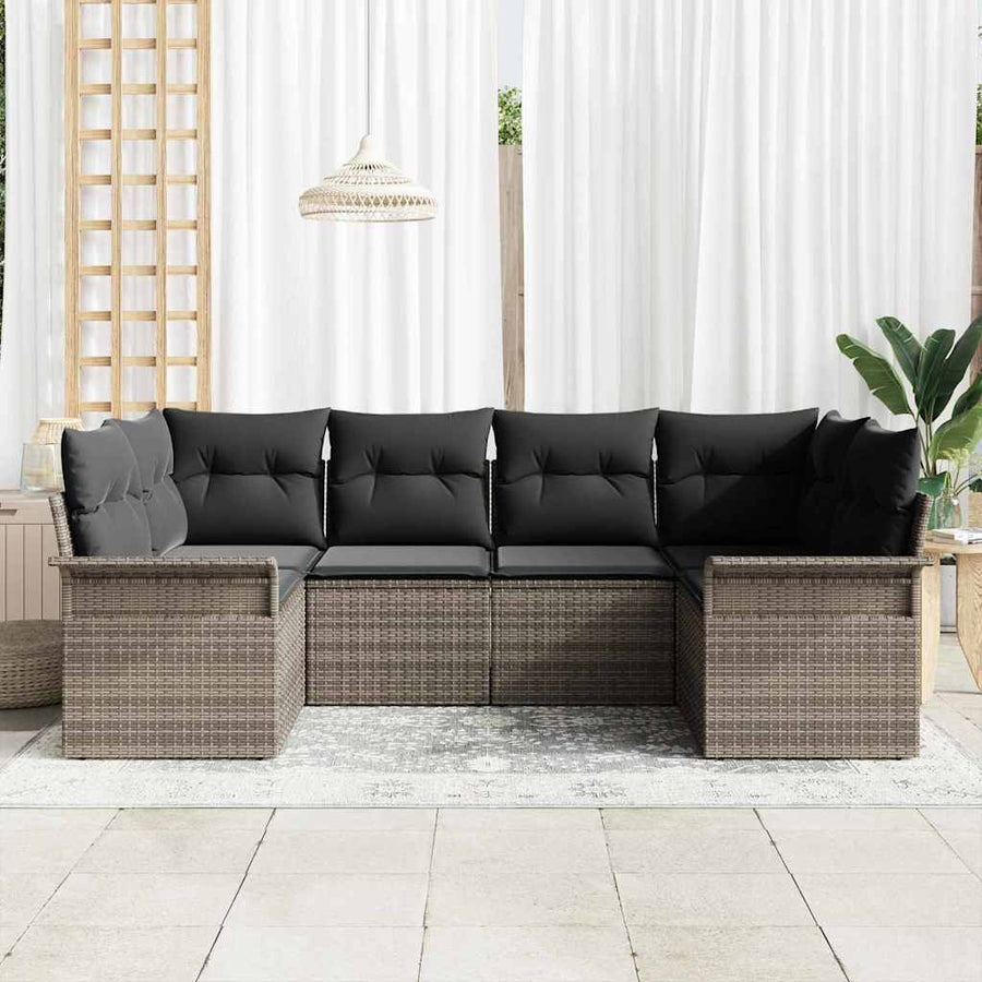 Garden Sofa Set 6 pcs Grey Poly rattan