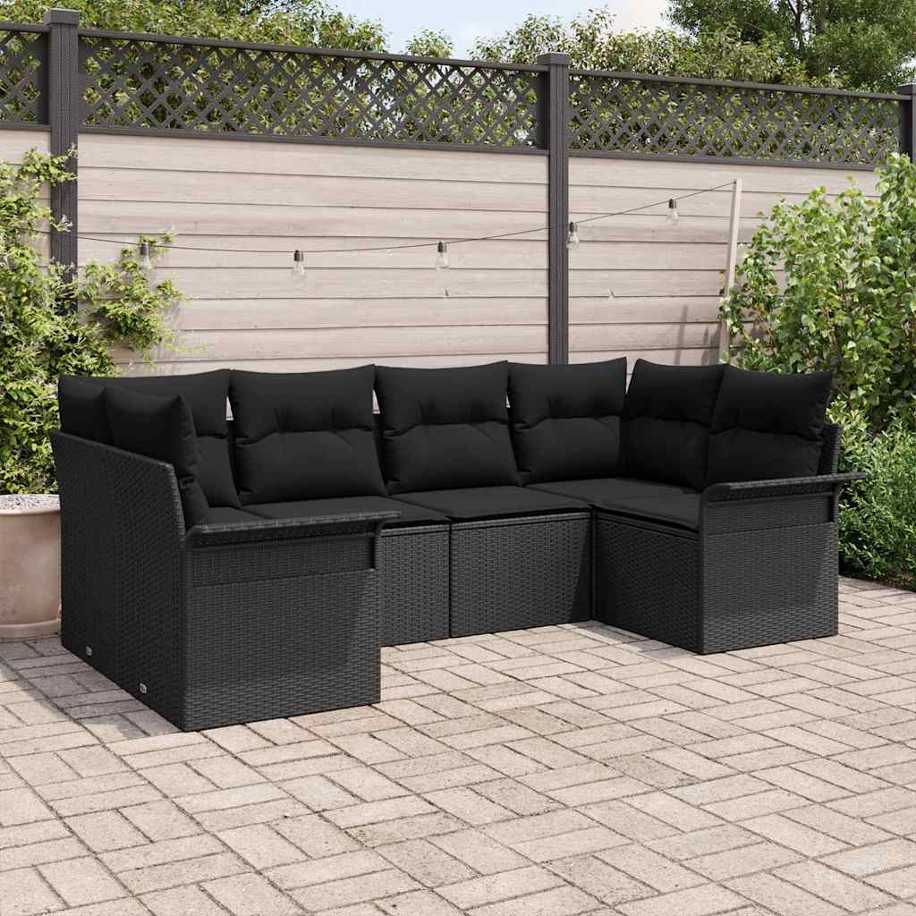 Garden Sofa Set with Storage 6 pcs Black Poly rattan