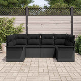 Garden Sofa Set with Cushion 6 pcs Black Poly rattan - Side View