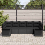 Garden Sofa Set with Cushion 7 pcs Black Poly rattan - Side View