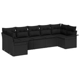 Garden Sofa Set with Cushion 7 pcs Black Poly rattan - Front View