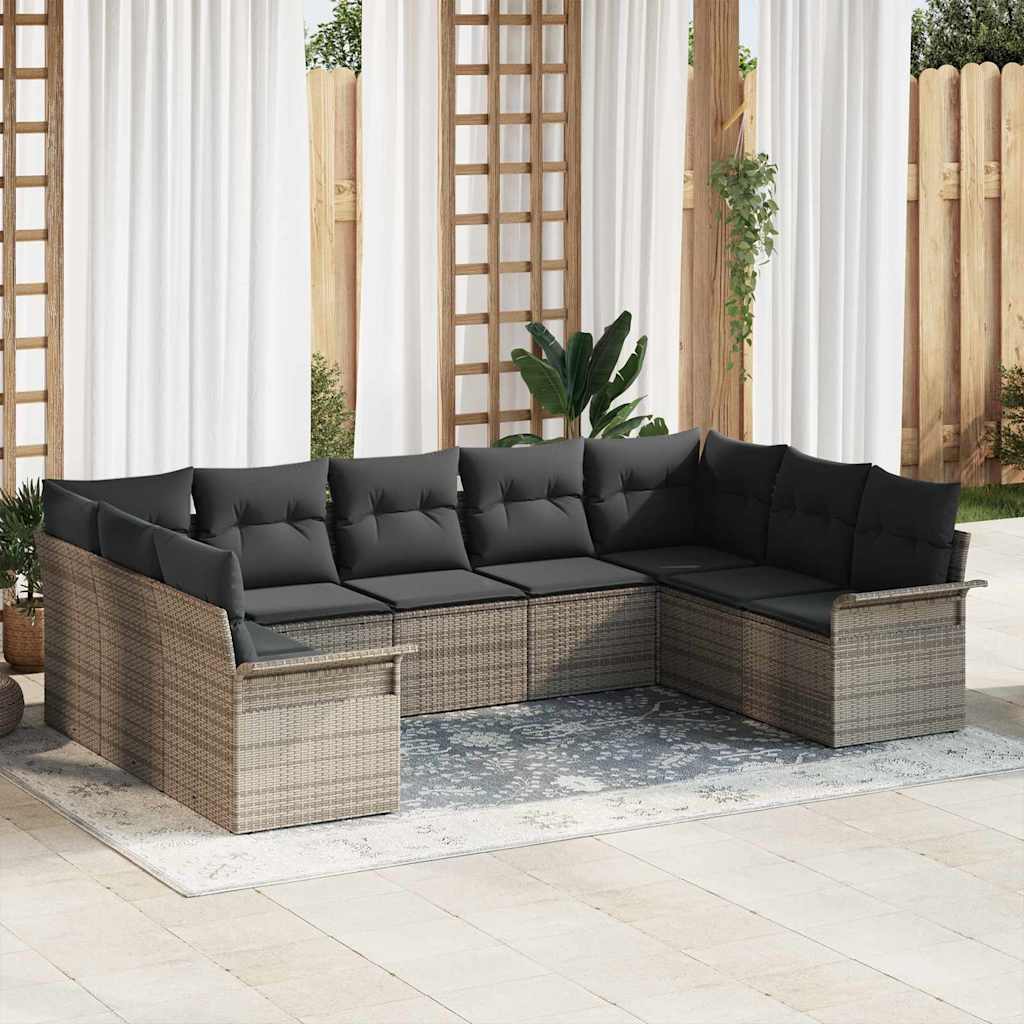 Garden Sofa Set with Storage 9 pcs Grey Poly Rattan