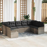 Garden Sofa Set with Storage 9 pcs Grey Poly Rattan