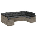 Garden Sofa Set with Storage 9 pcs Grey Poly Rattan - Front View