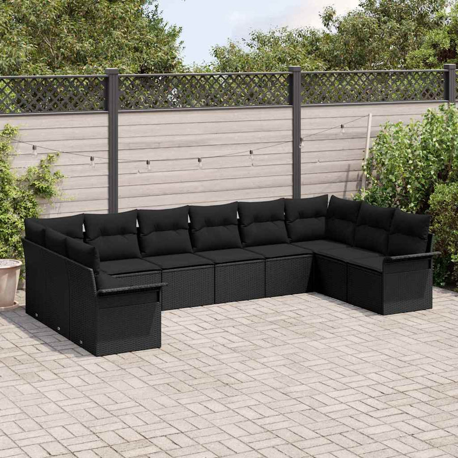 Garden Sofa Set 10 pcs Black Poly Rattan