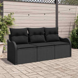 Garden Sofa Set with Storage 3 pcs Black Poly rattan