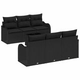 Garden Sofa Set 7 pcs Black Poly Rattan and Steel and Glass