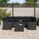 Garden Sofa Set 7 pcs Black Poly Rattan, Steel and Glass