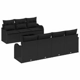 Garden Sofa Set 8 pcs Black Poly Rattan and Steel and Glass