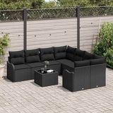 Garden Sofa Set 9 pcs Black Poly Rattan and Steel and Glass