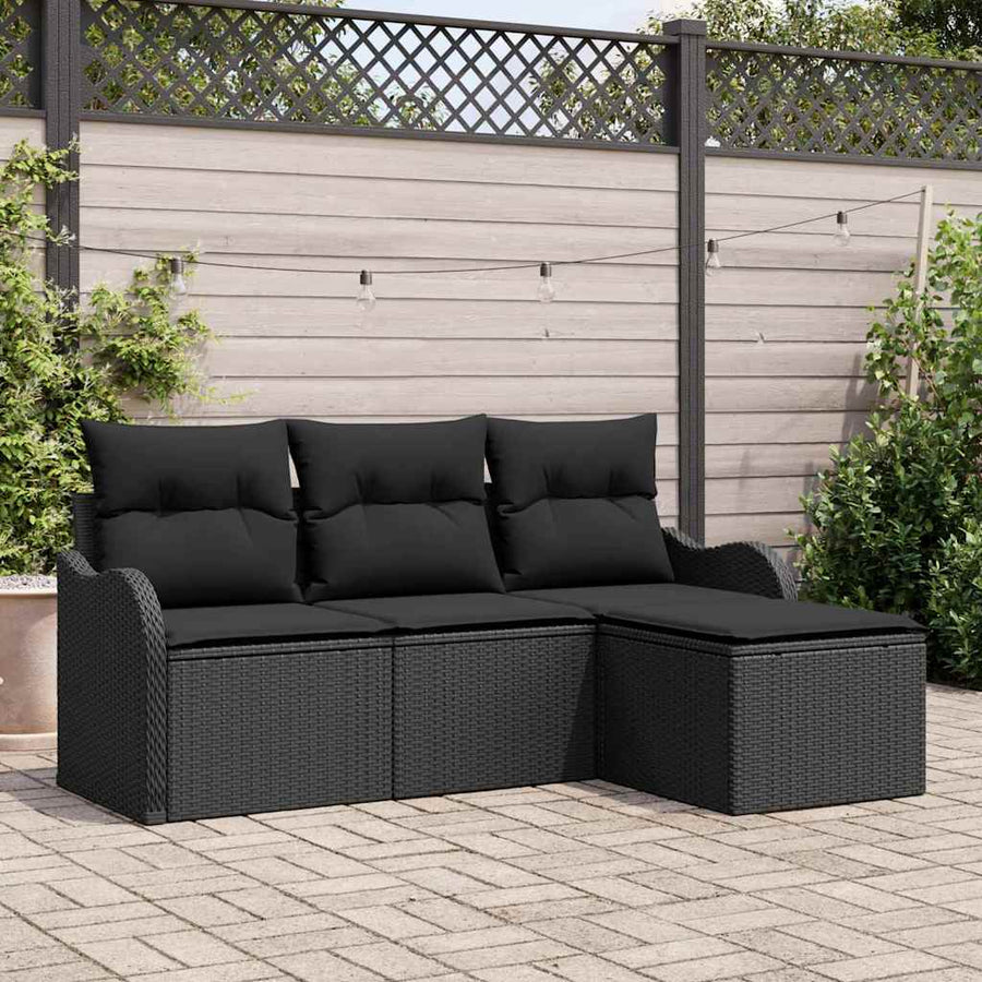 Garden Sofa Set 4 pcs Black Poly Rattan