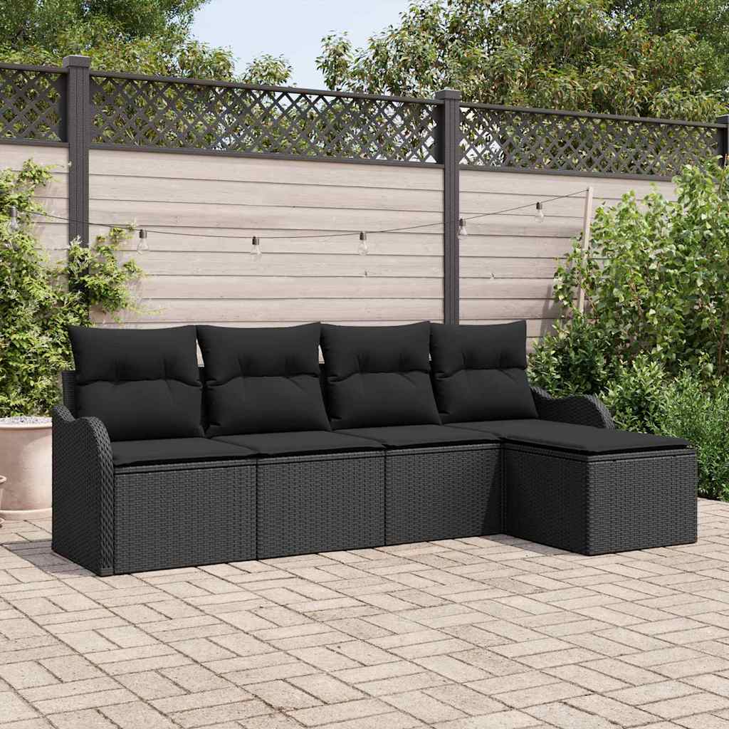 Garden Sofa Set with Storage 5 pcs Black Poly Rattan