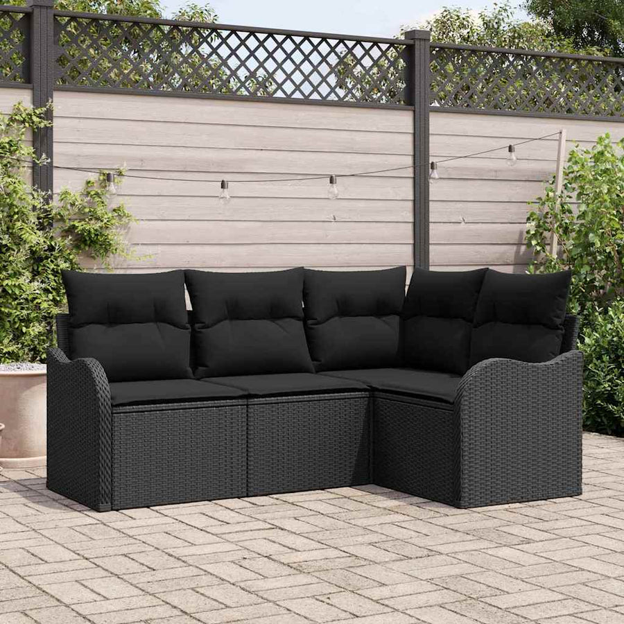 Garden Sofa Set 4 pcs Black Poly Rattan