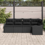 Garden Sofa Set with Storage 5 pcs Black Poly Rattan