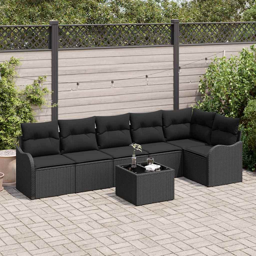 Garden Sofa Set with Cushion 7 pcs Beige Poly rattan