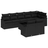Garden Sofa Set with Storage 9 pcs Black Poly Rattan - Front View