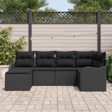 Garden Sofa Set with Cushion 6 pcs Black Poly rattan - Side View