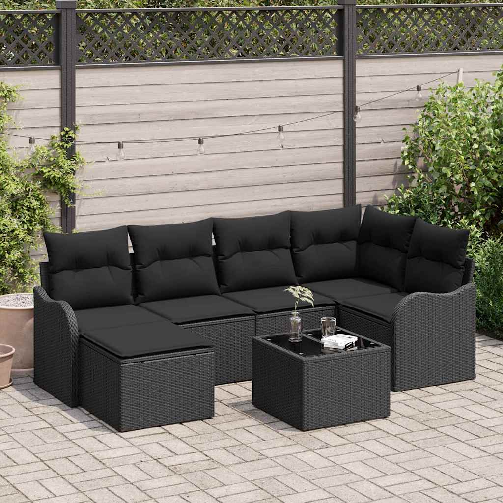 Garden Sofa Set with Cushion 7 pcs Black Poly rattan