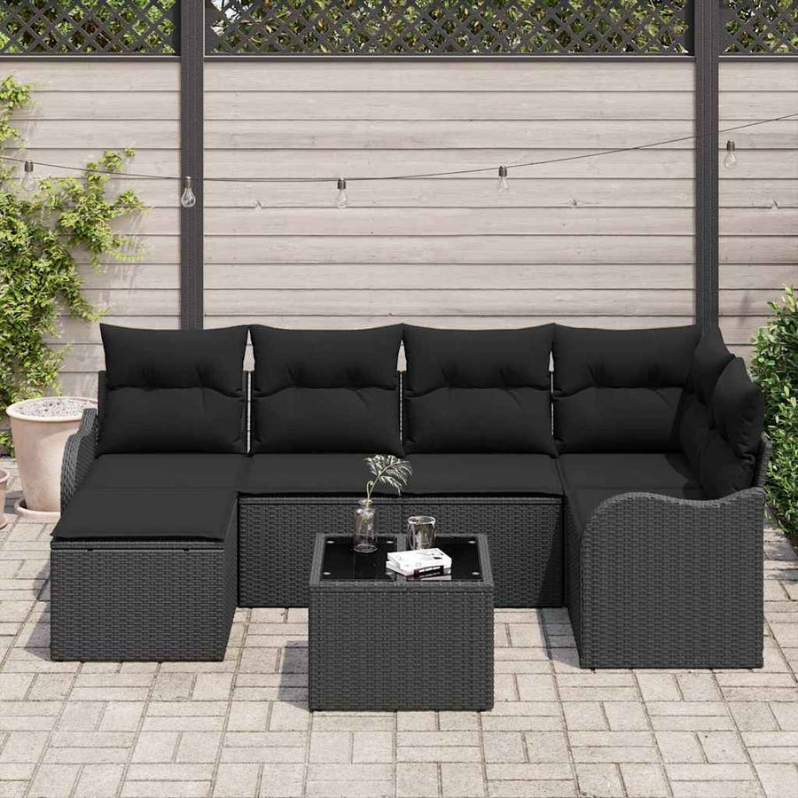 Garden Sofa Set 7 pcs Black Poly Rattan
