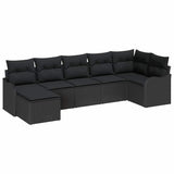 Garden Sofa Set with Cushion 7 pcs Black Poly rattan - Front View