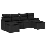 Garden Sofa Set with Cushion 6 pcs Black Poly rattan - Front View