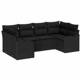 Garden Sofa Set with Cushion 6 pcs Black Poly rattan - Front View