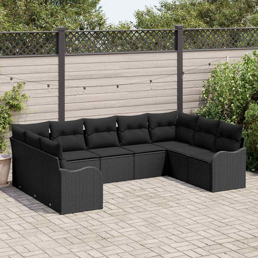 Garden Sofa Set with Storage 9 pcs Black Poly Rattan