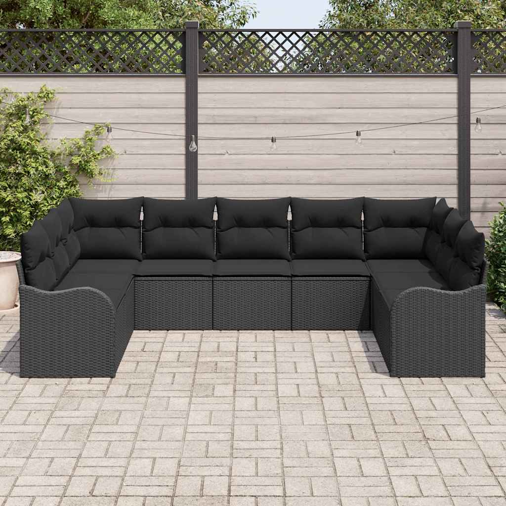Garden Sofa Set with Storage 9 pcs Black Poly Rattan