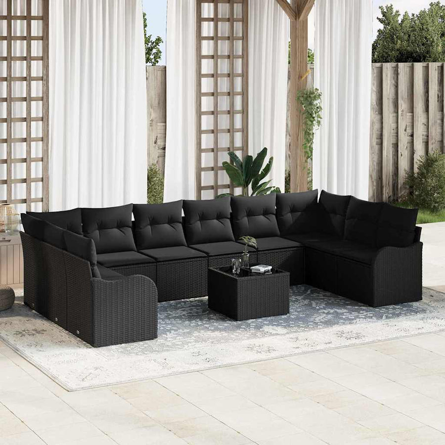 Garden Sofa Set 11 pcs Black Poly Rattan
