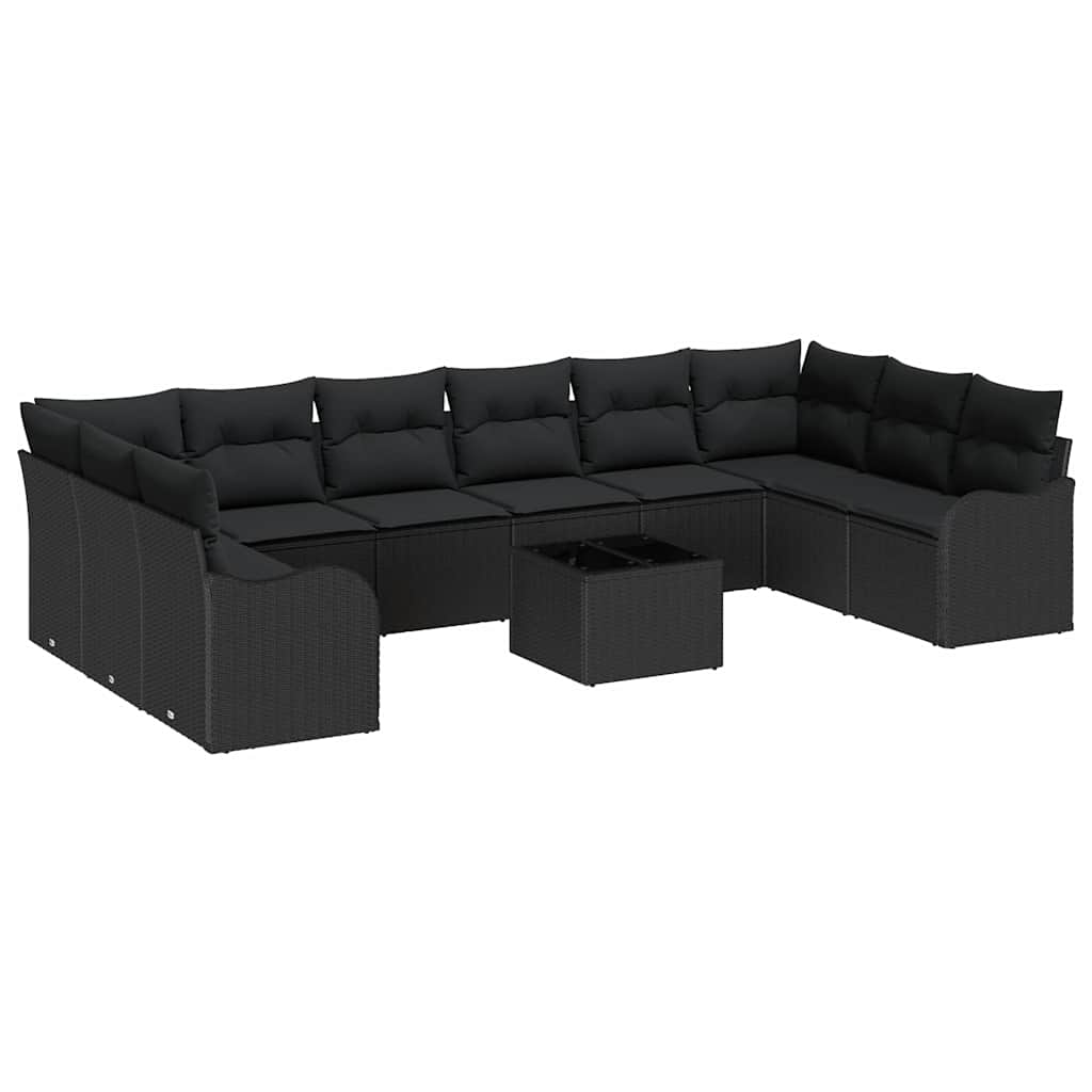 Garden Sofa Set with Storage 11 pcs Black Poly Rattan