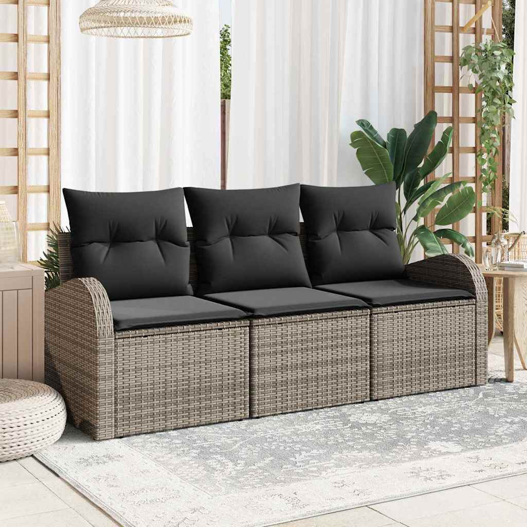 Garden Sofa Set with Storage 3 pcs Grey Poly rattan