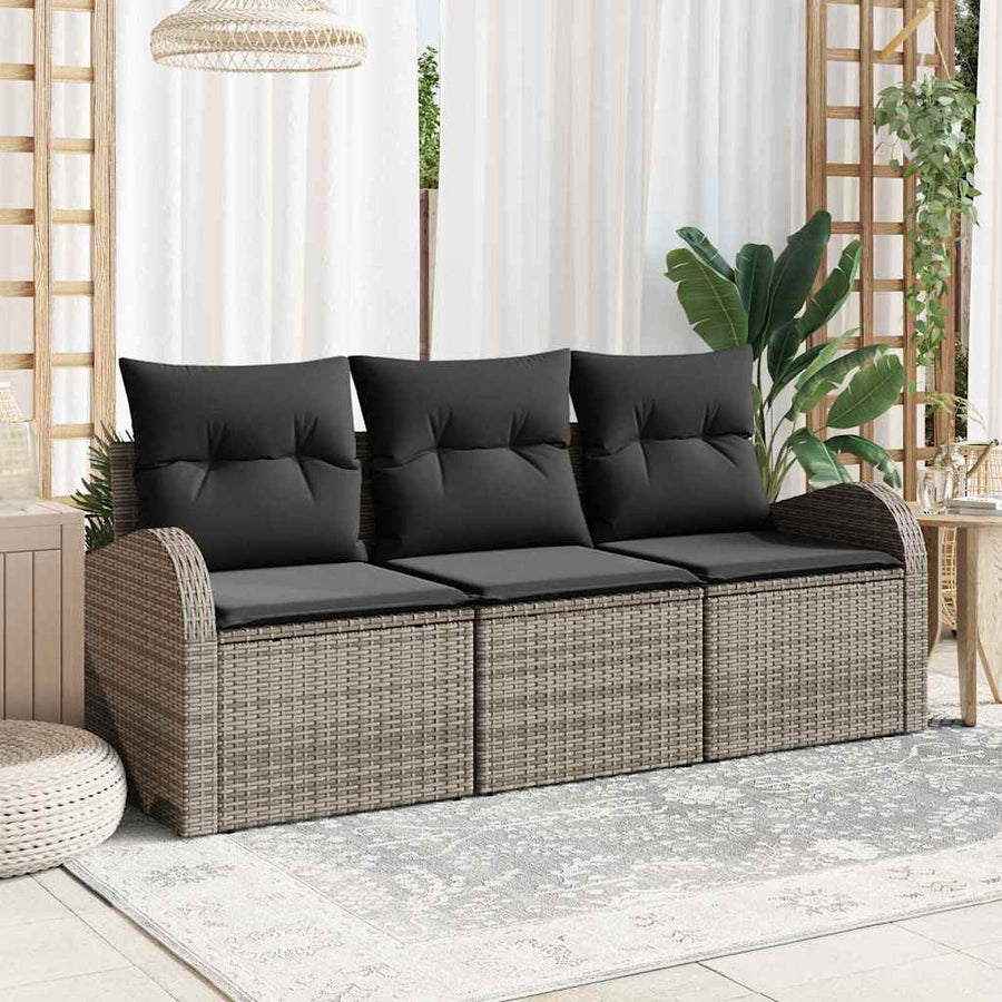 Garden Sofa Set 3 pcs Grey Poly rattan