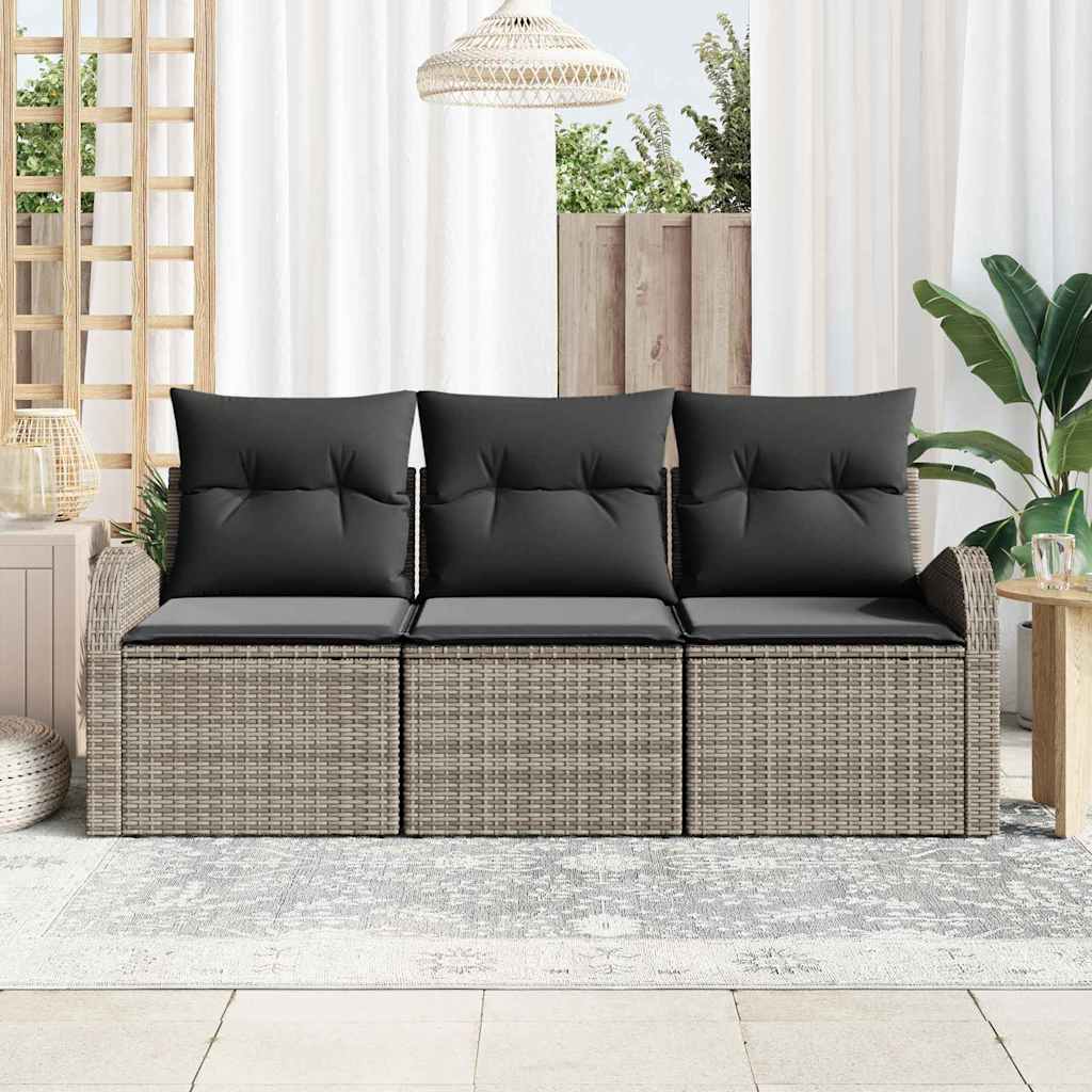 Garden Sofa Set with Storage 3 pcs Grey Poly rattan