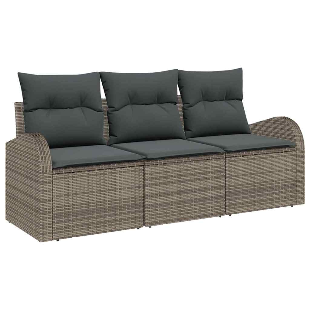 Garden Sofa Set with Storage 3 pcs Grey Poly rattan