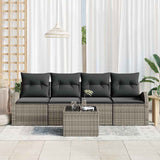 Garden Sofa Set with Storage with Pillow 5 pcs Grey Poly Rattan