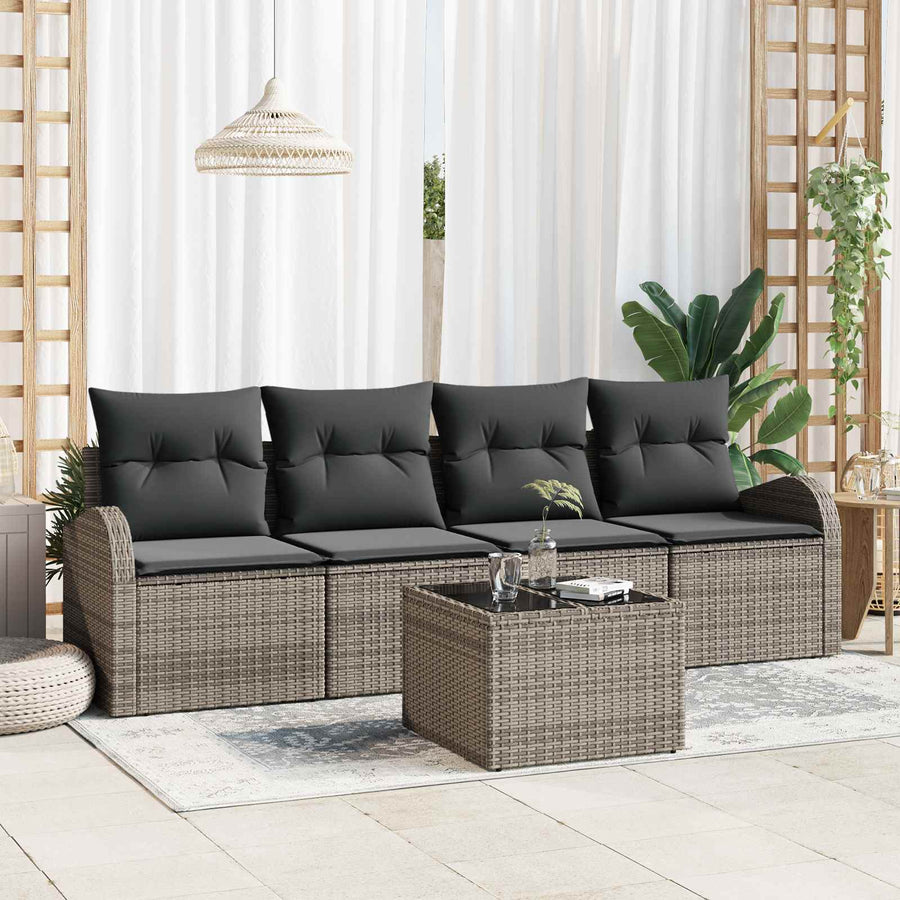 Garden Sofa Set 5 pcs 4-Seater Grey Poly Rattan