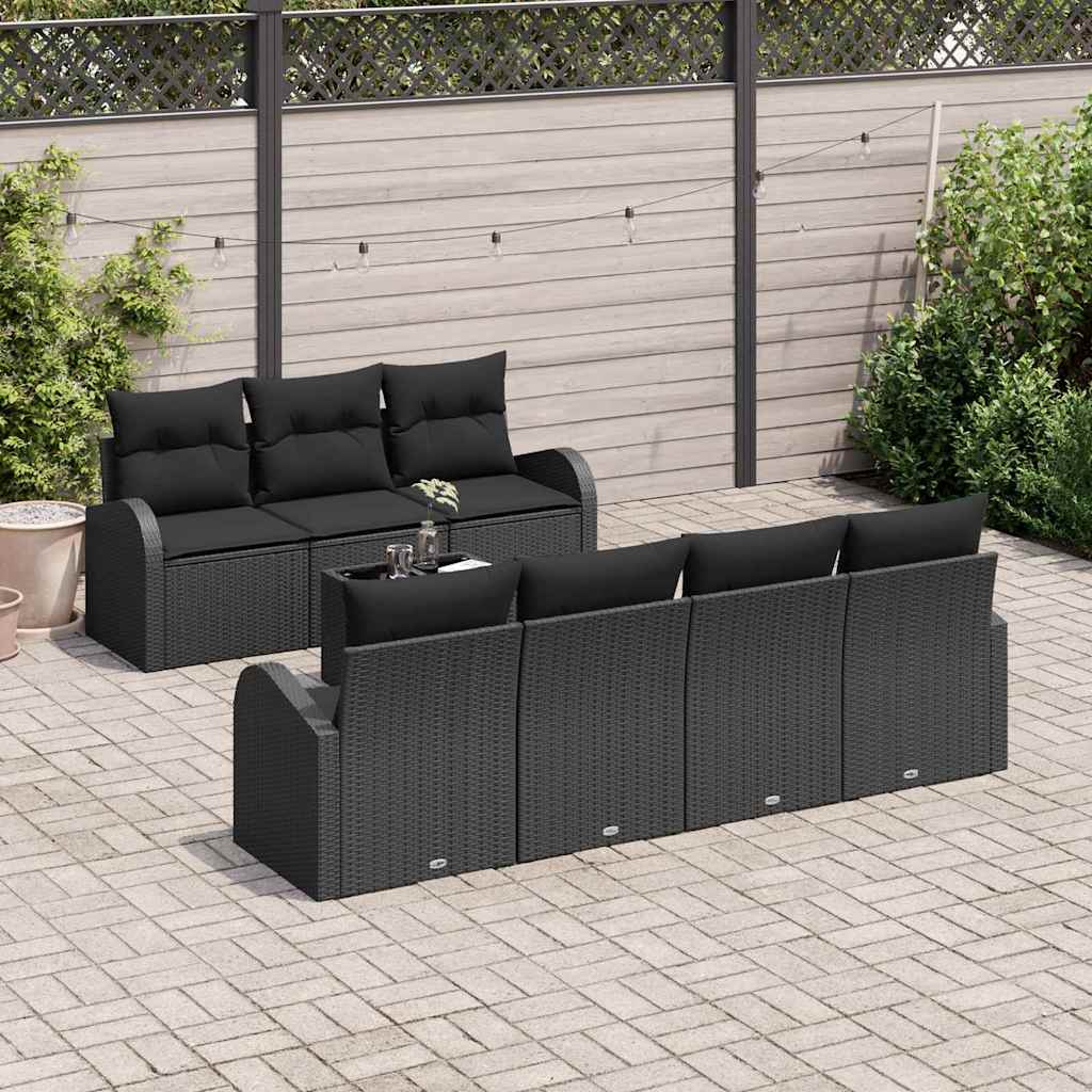 Garden Sofa Set Manual 8 pcs Black Poly Rattan, Steel and Glass