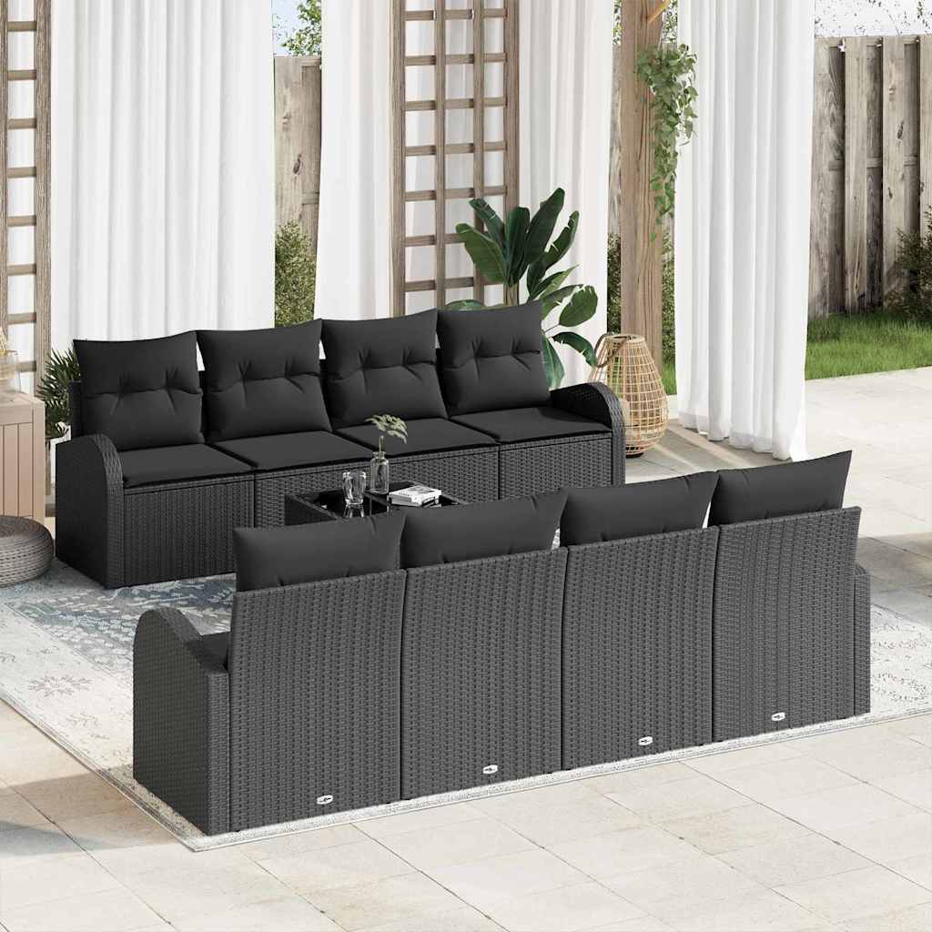 Garden Sofa Set with Storage 9 pcs Black Poly Rattan