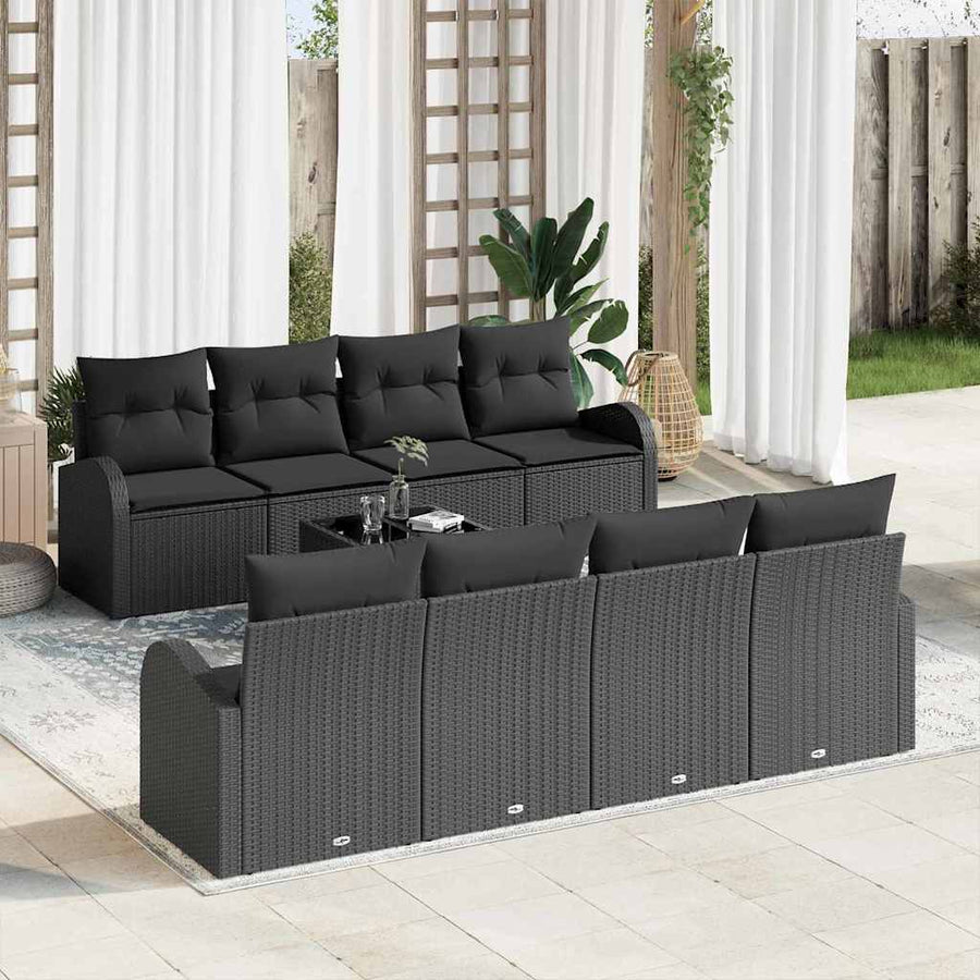 Garden Sofa Set 9 pcs 8-Seater Black Poly Rattan