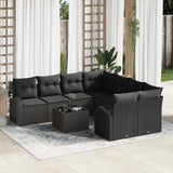 Sofa Set with Cushion with Storage 9 pcs Black Poly Rattan
