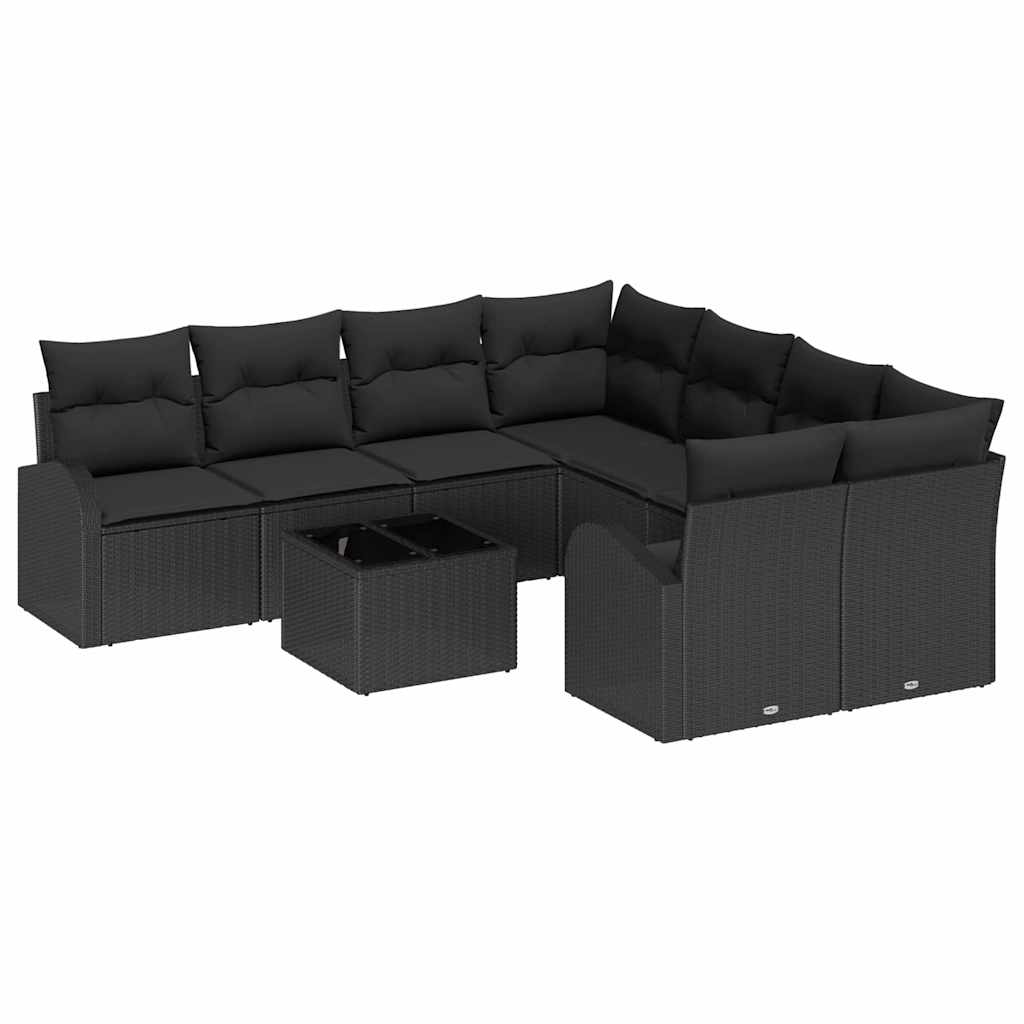 Sofa Set with Cushion with Storage 9 pcs Black Poly Rattan