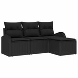 Sofa Set with Cushion with Storage 4 pcs Black Poly Rattan - Front View
