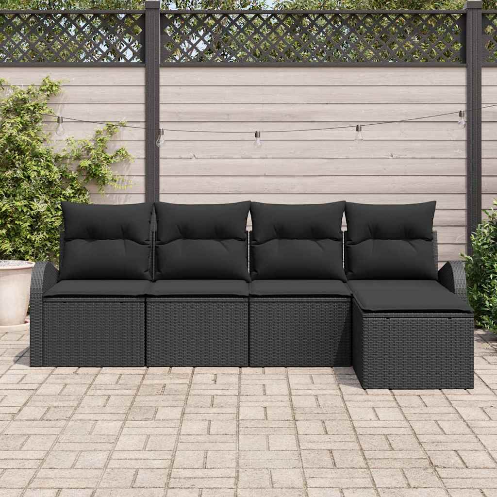 Sofa Set with Cushion with Storage 5 pcs Black Poly Rattan