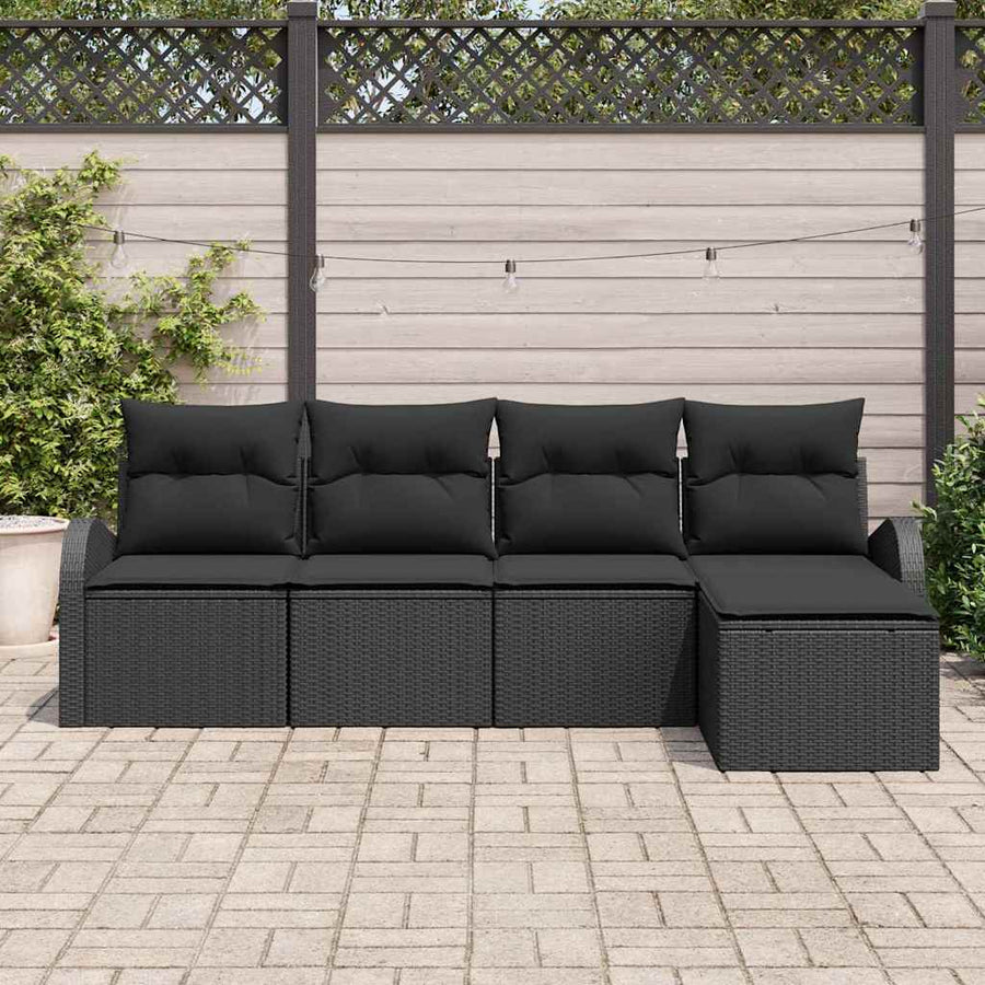 Sofa Set 5 pcs Black Poly Rattan