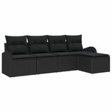 Garden Sofa Set with Cushion 5 pcs Black Poly rattan - Front View