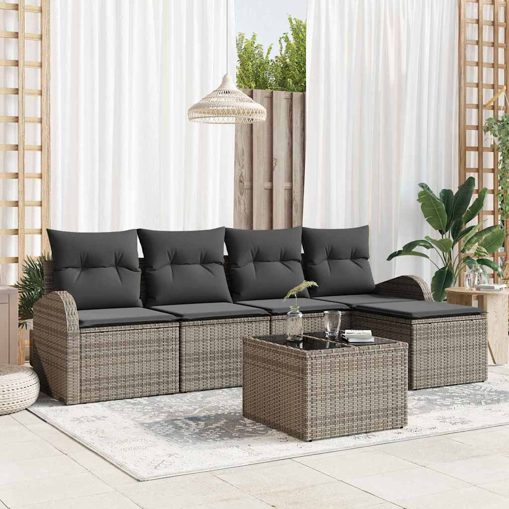 Sofa Set with Cushion with Storage 6 pcs Grey Poly Rattan