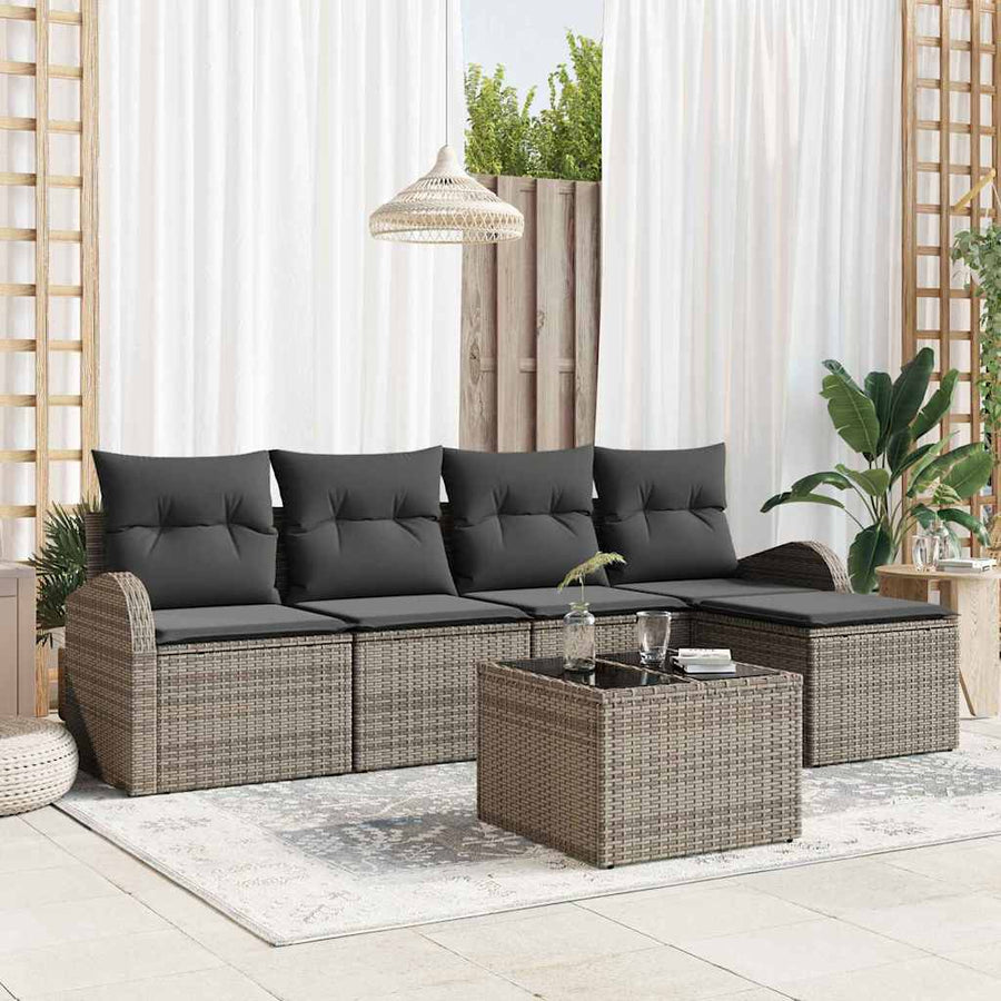 Sofa Set 6 pcs Grey Poly Rattan